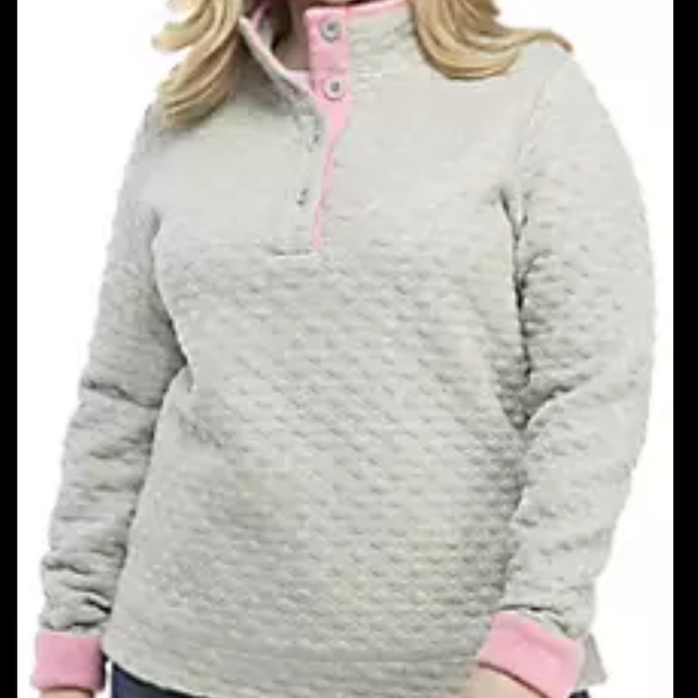 Crown & Ivy Gray Pink Quilted Knit 3-Buttons High Neck Pullover Sweatshirt S